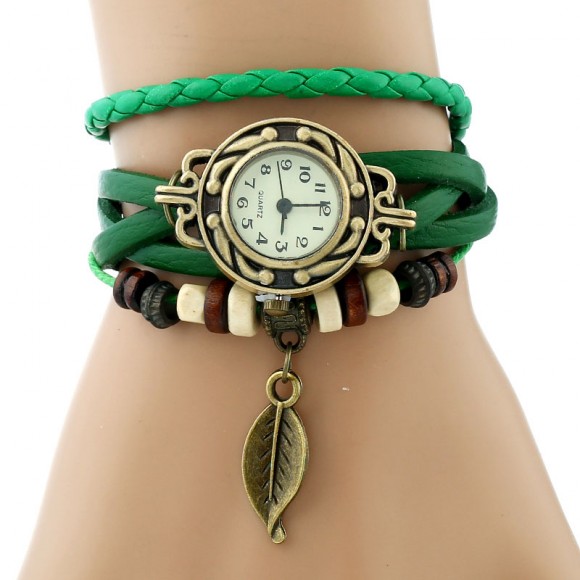 Женские часы с кожаным ремешком Leaf