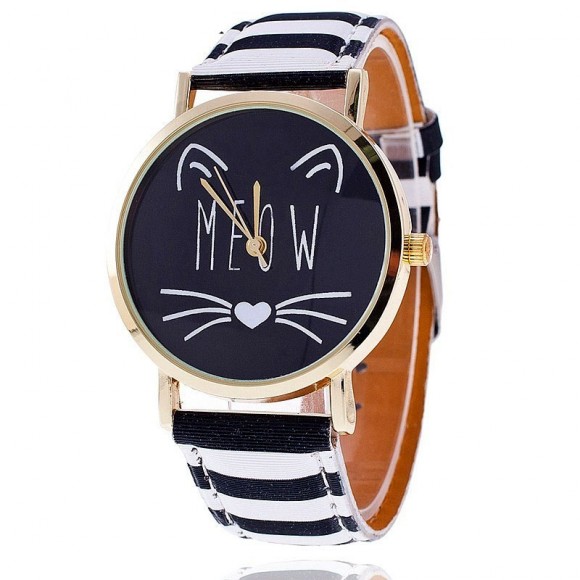 Женские часы с кожаным ремешком Meow полосатые