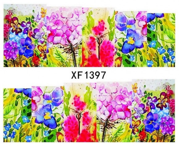 Водные наклейки на ногти XF1397 Цветочная поляна