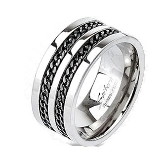 Кольцо из титана Spikes Double Chain R-TM-3181