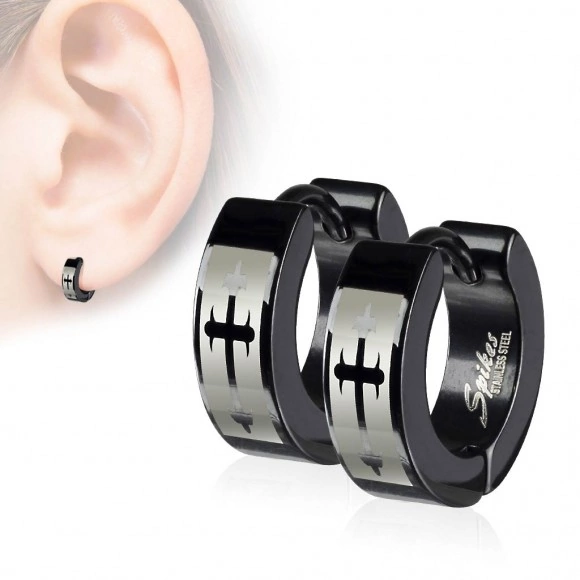 Сережки кільця зі сталі Spikes з хрестом SSE-012