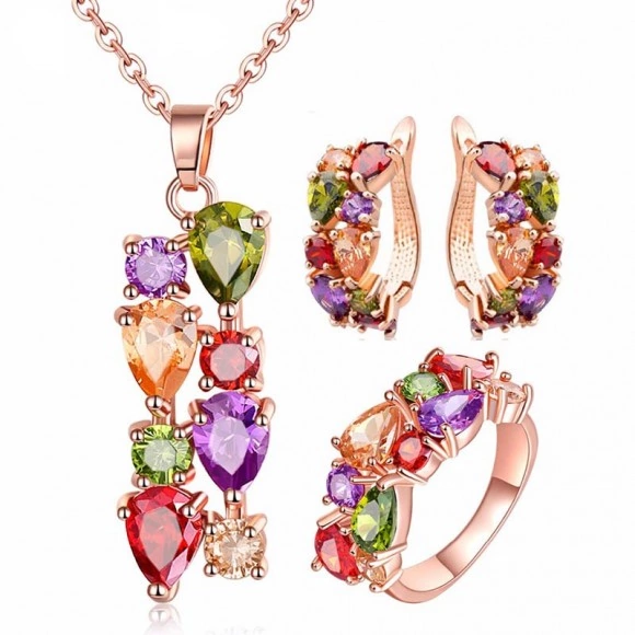 Набор украшений Multicolor Zircon: кулон, серьги, кольцо