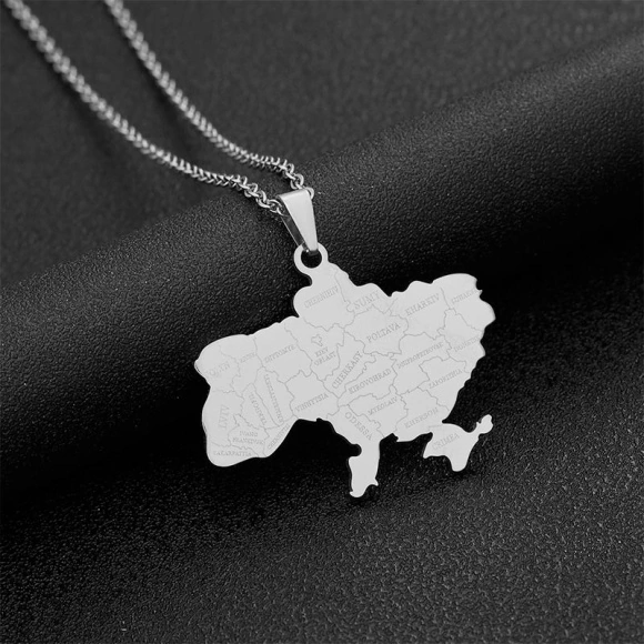 Кулон на шию з нержавіючої сталі Україна Ukraine мапа