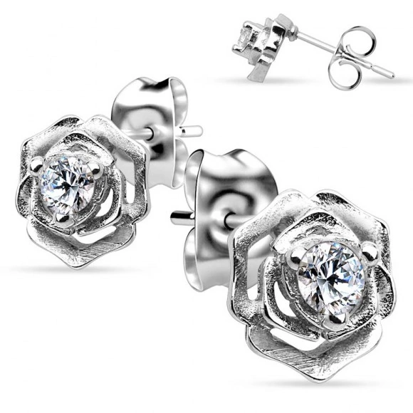 Серьги гвоздики  Роза посеребренные EE-020