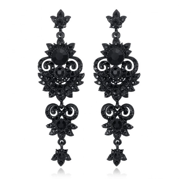 Вечерние серьги с камнями Black Crystal