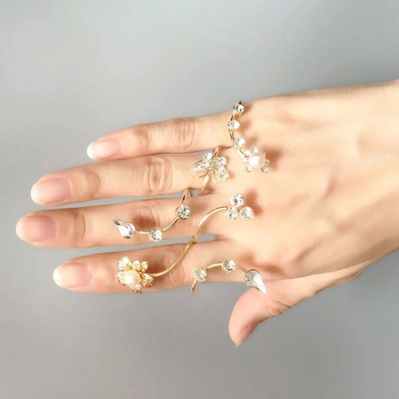 Набор двойных колец Rhinestone flower