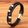 Мужской кожаный браслет Хоббс Gold with Black