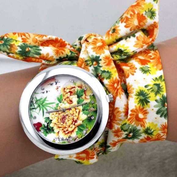 Жіночий годинник з тканинним ремінцем Соняшник
