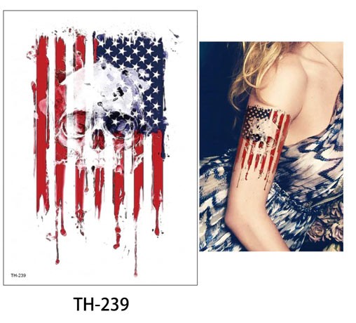 Временное тату — Флаг Америки с черепом TH — 239