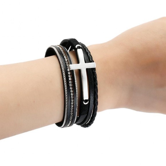 Женский кожаный браслет Крест