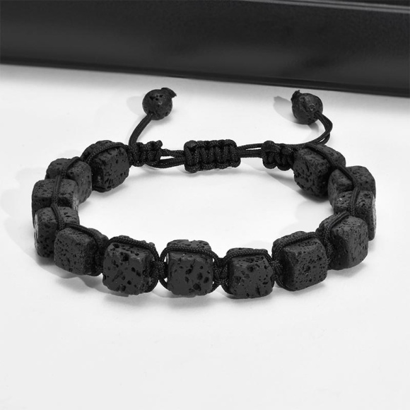 Браслет із лавового каменю Кубик на затяжці Браслет із лавового каменю Кубик на затяжці