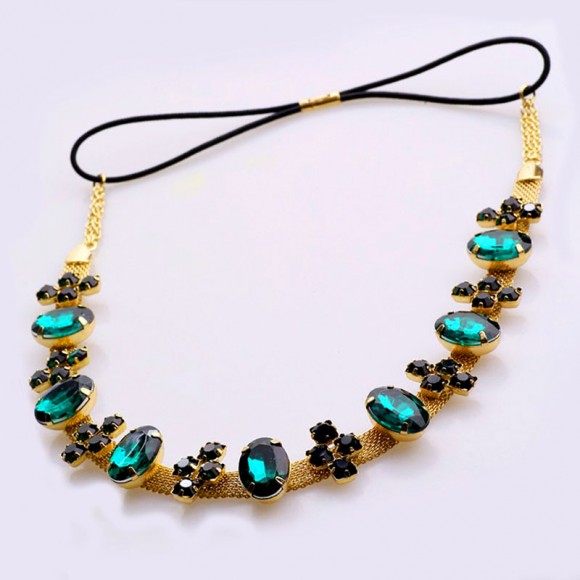 Обідок для волосся біжутерія зелений кристал Обідок для волосся біжутерія зелений кристал