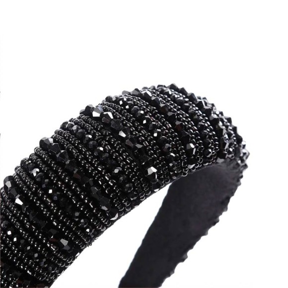 Широкий обруч для волосся із чорними кристалами