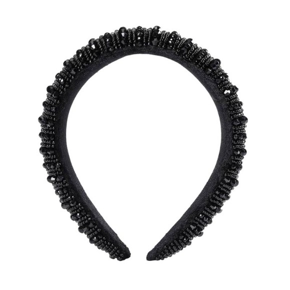 Широкий обруч для волосся із чорними кристалами