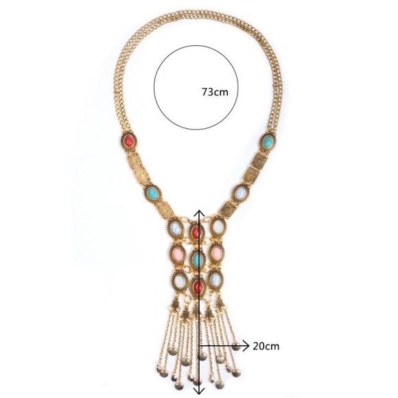 Колье в бохо стиле микс камней бронзовый цвет
