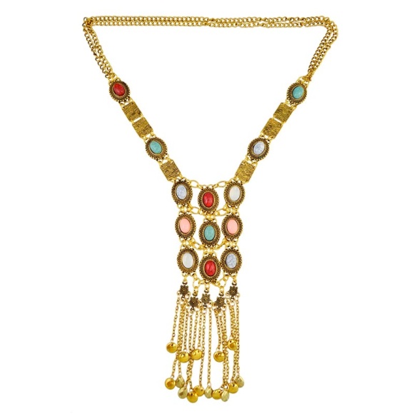 Колье в бохо стиле микс камней бронзовый цвет