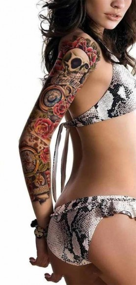 Временное большое тату — Череп, часы, розы MX — 3012 Временное большое тату — Череп, часы, розы MX — 3012