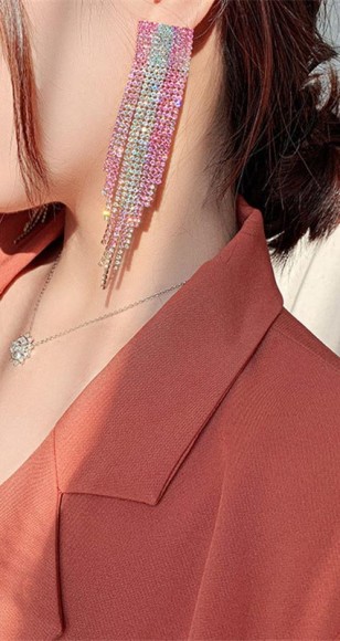 Длинные серьги с кристаллами Розовый шарм