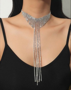 Длинный чокер колье с кристаллами