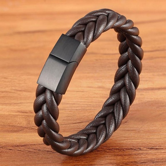 Чоловічий шкіряний браслет Косичка