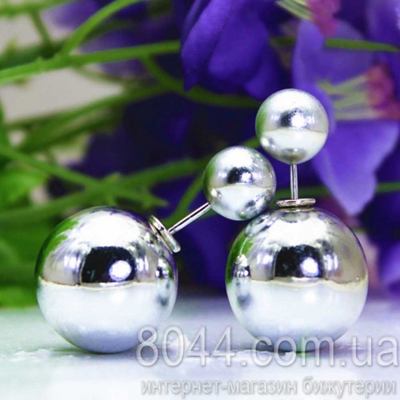 Серьги шарики Диор (Dior) Silver c зеркальным эффектом