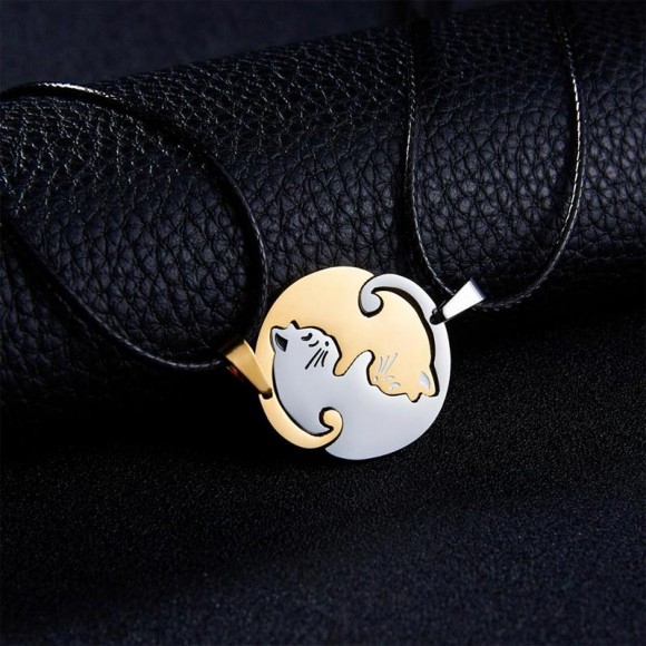 Парный кулон для влюблённых из стали Коты
