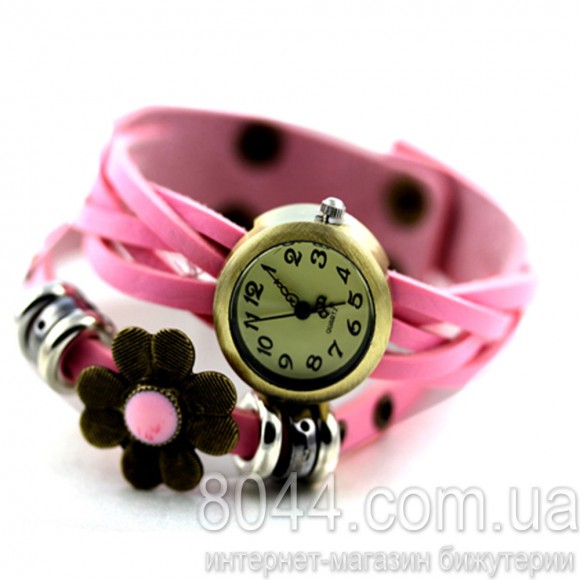 Женские часы с кожаным ремешком Flower розовые