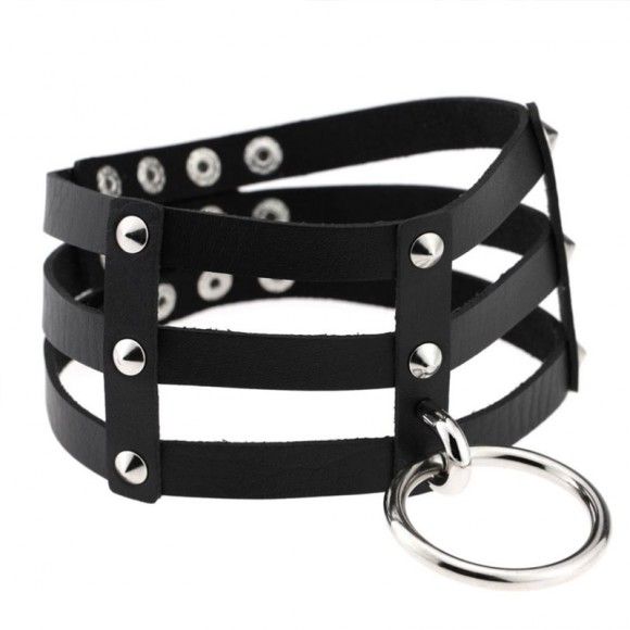 Кожаный чокер Готическое кольцо