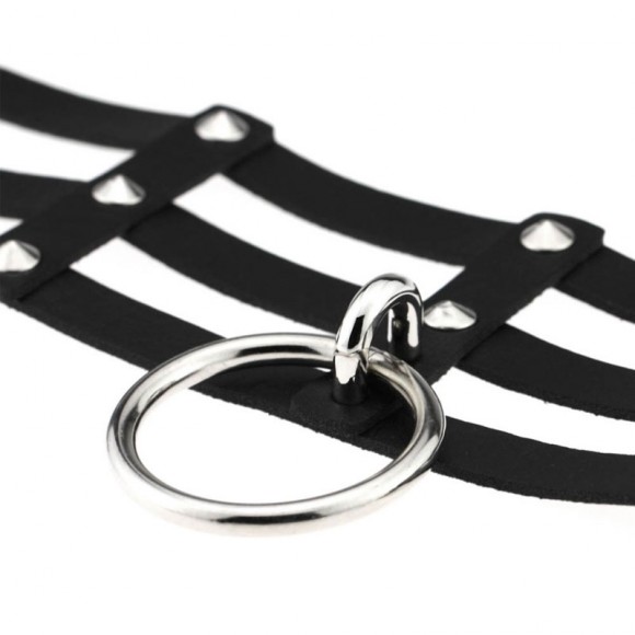 Кожаный чокер Готическое кольцо