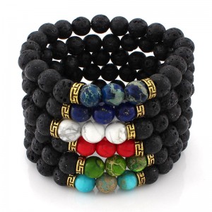 Браслет с натуральными камнями Будда — Лавовый камень