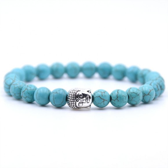 Браслет с натуральными камня Будда — Бирюза, Лавовый камень, Мрамор