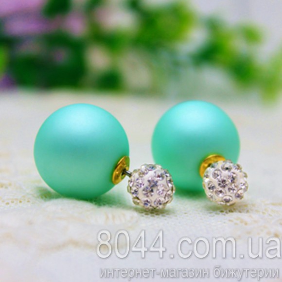 Сережки кульки Діор (Dior) М&#39;ятного кольору з кристалами сваровські