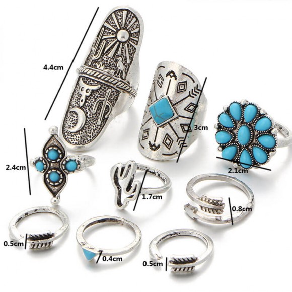Кільця в бохо стилі Bohemian набір (9 штук) Кільця в бохо стилі Bohemian набір (9 штук)