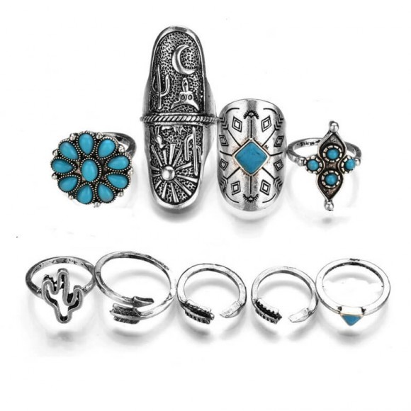 Кільця в бохо стилі Bohemian набір (9 штук) Кільця в бохо стилі Bohemian набір (9 штук)