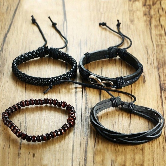 Комплект кожаных браслетов Бесконечность