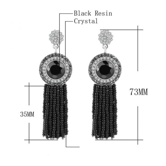 Сережки підвіски з чорним бісером Сережки підвіски з чорним бісером