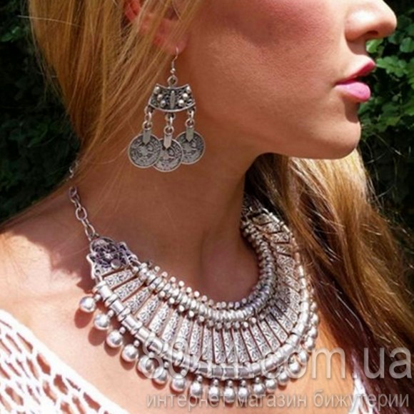 Колье с монетами Boho-style серебристого цвета