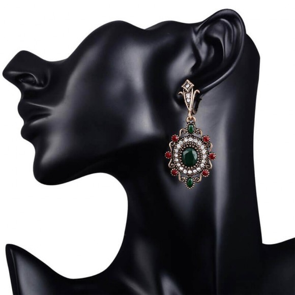 Сережки підвіски з камінням Джансу