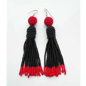 Серьги из бисера Oscar de la renta чёрные и красные Серьги из бисера Oscar de la renta чёрные и красные