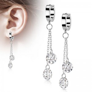 Серьги подвески из стали два кристалла Spikes SE4073  Серьги подвески из стали два кристалла Spikes SE4073