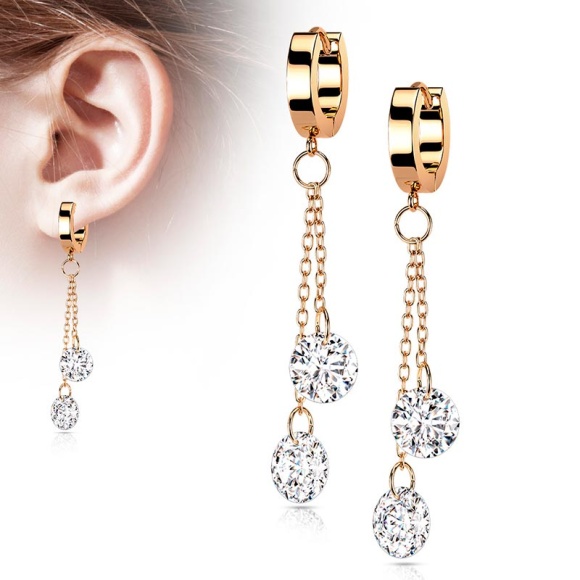 Серьги подвески из стали два кристалла Spikes SE4073  Серьги подвески из стали два кристалла Spikes SE4073