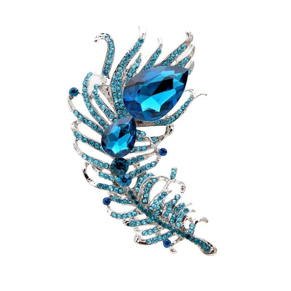 Брошь перо с камнями Брошь перо с камнями
