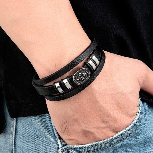 Чоловічий шкіряний браслет Геральдична лілія Чоловічий шкіряний браслет Геральдична лілія