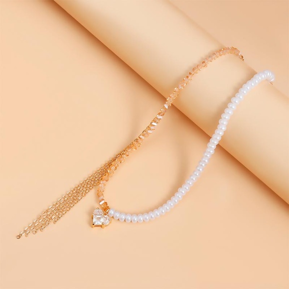 Колье чокер из бусин с цепочкой Нить Сердца