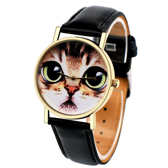 Жіночий годинник зі шкіряним ремінцем Cat face