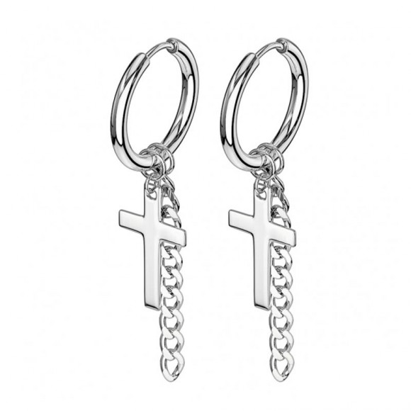 Сережки підвіски зі сталі Spikes Хрест з ланцюжком SE3552
