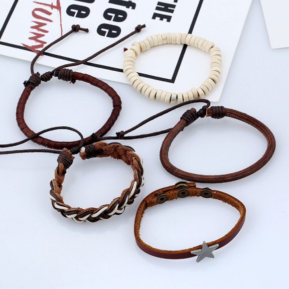 Кожаный браслет Звезда (набор из 5 штук) Кожаный браслет Звезда (набор из 5 штук)