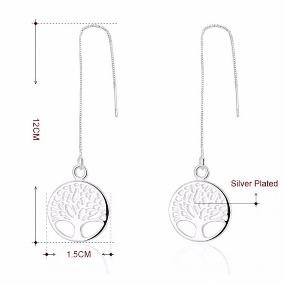 Длинные серьги протяжки Дерево жизни посеребренные