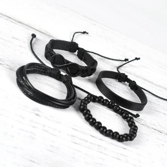 Набор кожаных браслетов знак бесконечности Набор кожаных браслетов знак бесконечности