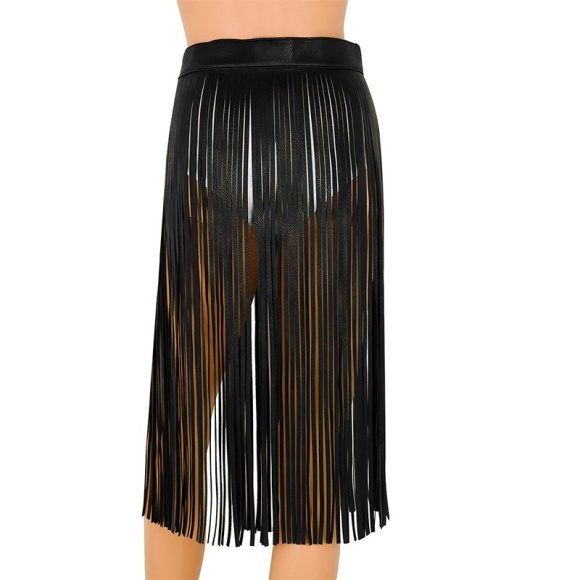 Шкіряна спідниця з довгою бахромою 65 см